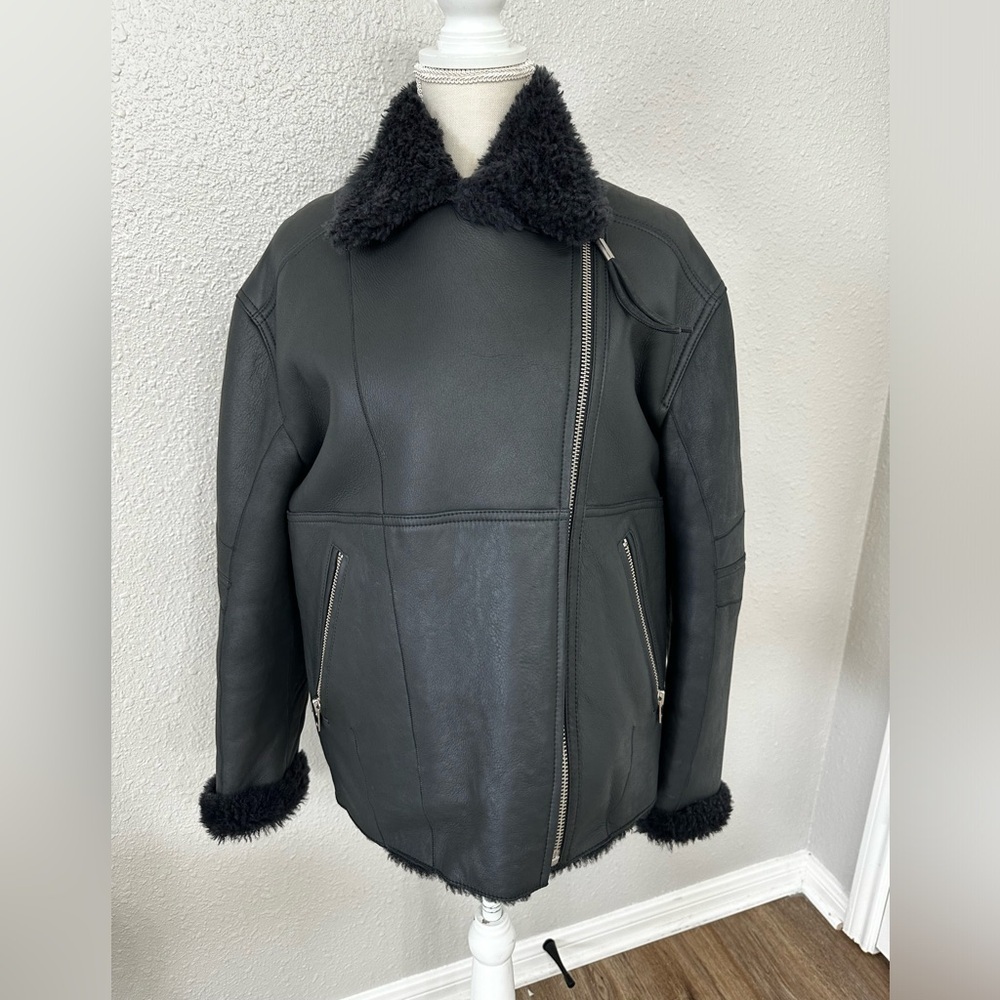 Iro Black Leather and Shearling Coat Size M - Picture 4 of 15